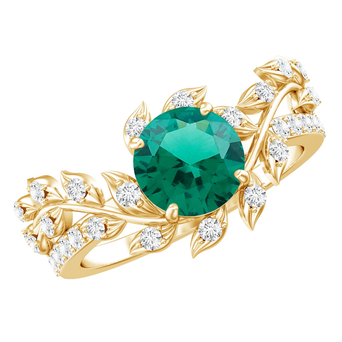 Lab Created Emerald and Diamond Vine Engagement Ring in Silver