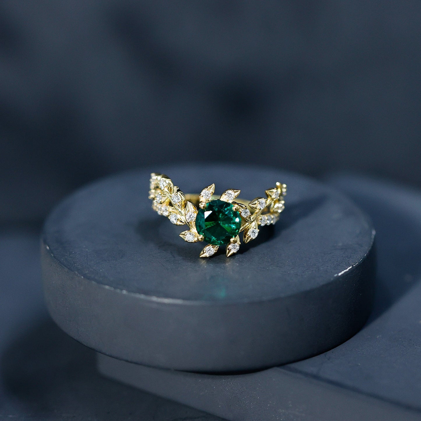 Lab Created Emerald and Diamond Vine Engagement Ring in Silver