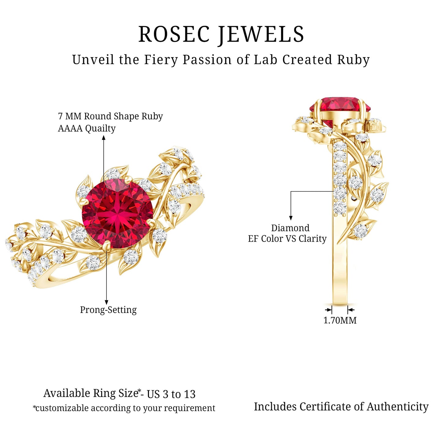 Lab Created Ruby and Diamond Vine Engagement Ring in Silver