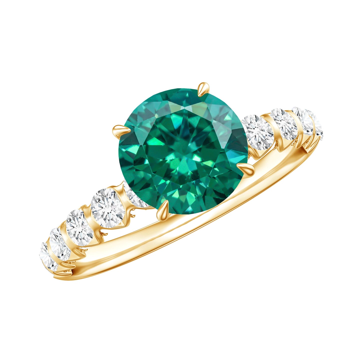 Womens Lab Grown Emerald Engagement Ring with Diamonds