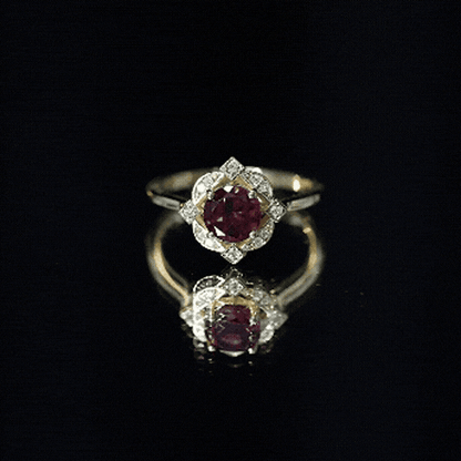 Vintage Style Rhodolite Garnet and Diamond Engagement Ring