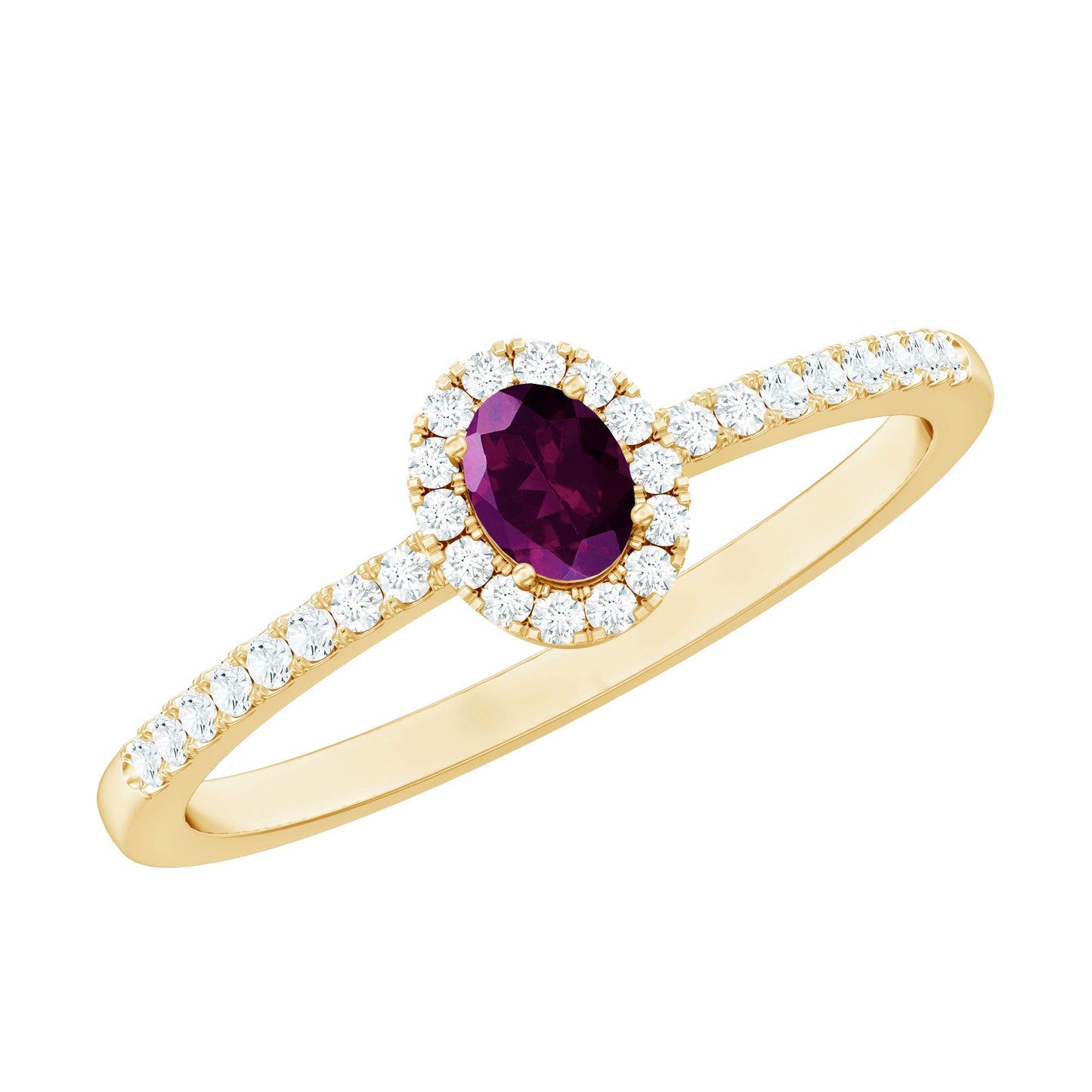 Oval Rhodolite Garnet and Diamond Promise Ring for Her