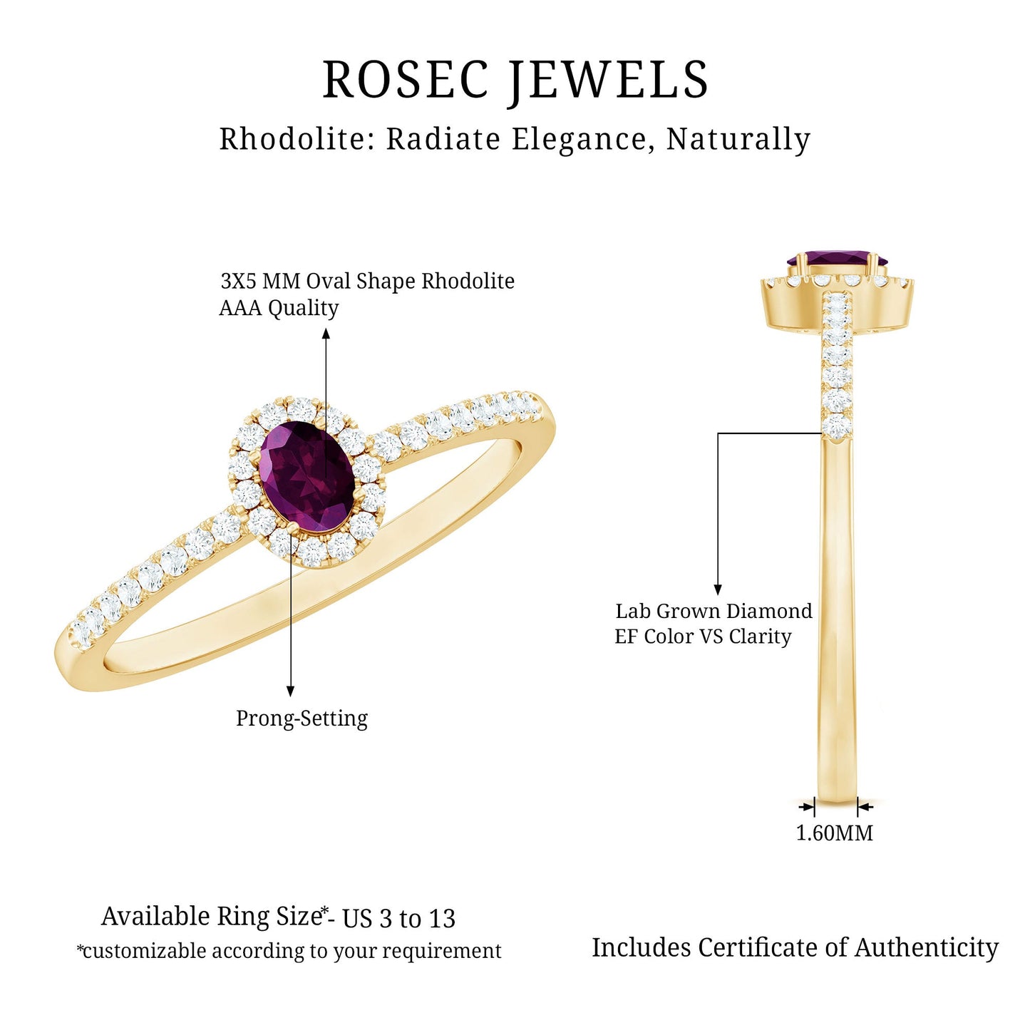 Oval Rhodolite Garnet and Diamond Promise Ring for Her