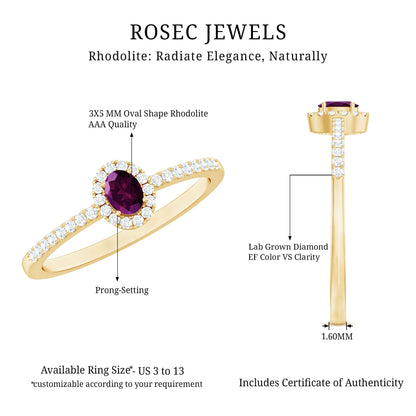 Oval Rhodolite Garnet and Diamond Promise Ring for Her