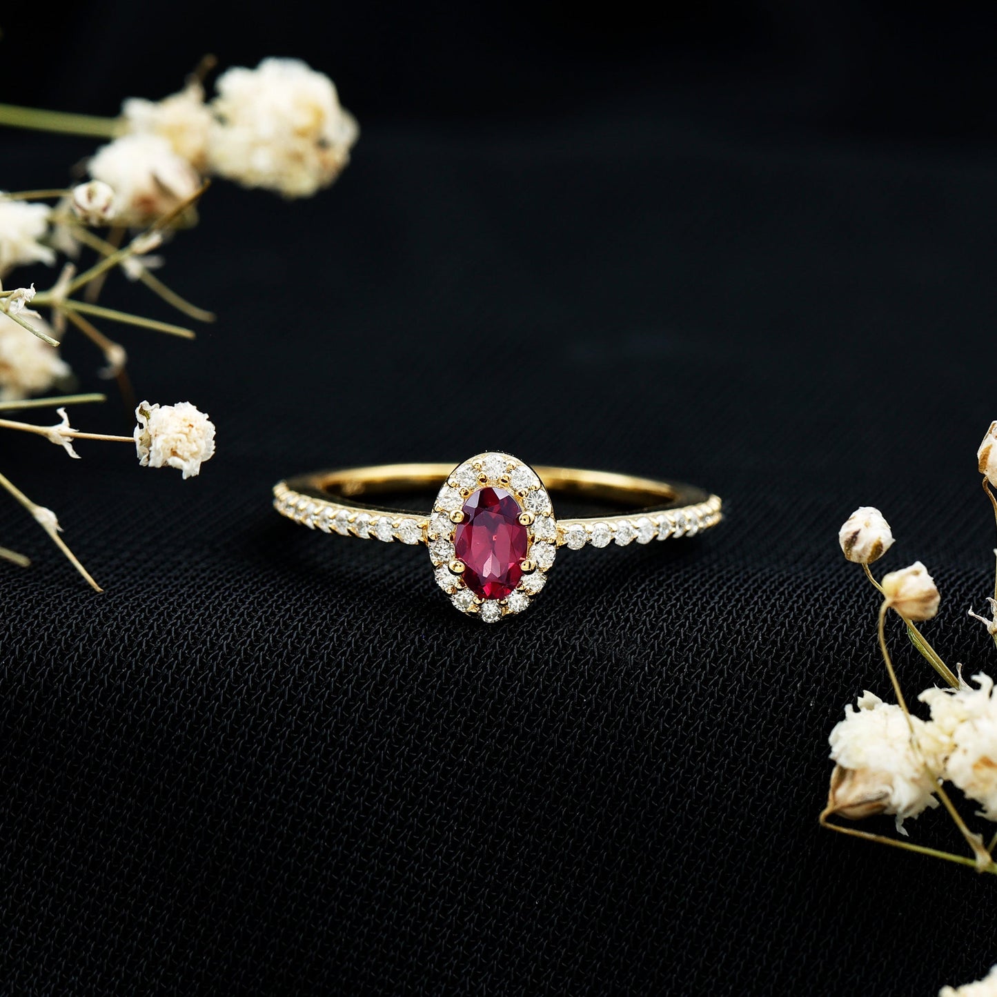 Oval Rhodolite Garnet and Diamond Promise Ring for Her