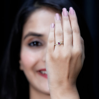 Oval Rhodolite Garnet and Diamond Promise Ring for Her