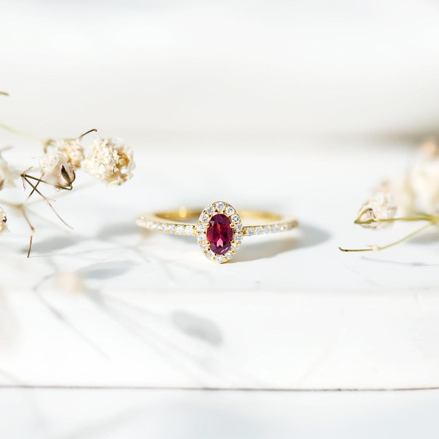 Oval Rhodolite Garnet and Diamond Promise Ring for Her
