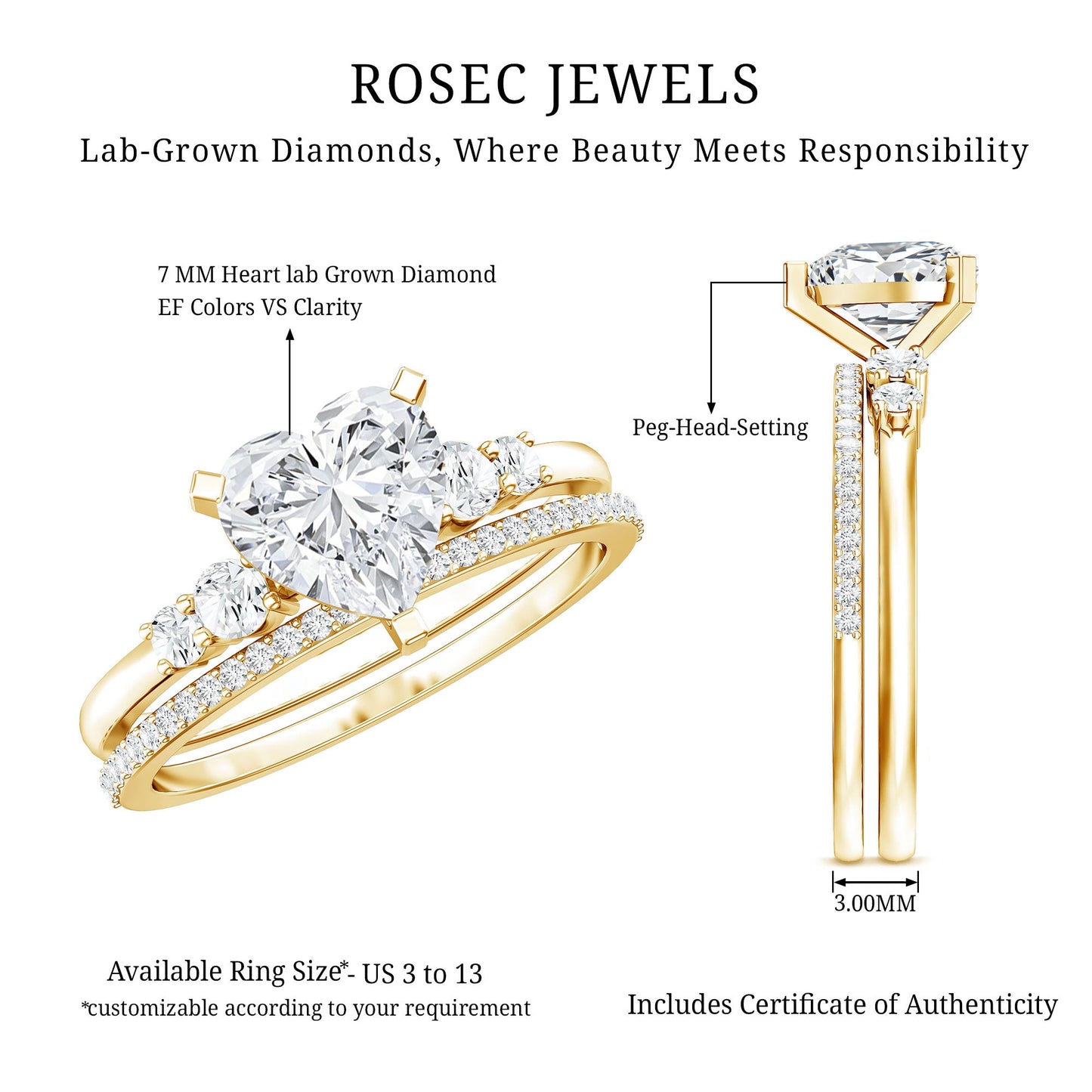1.2 Carat Certified Lab Grown Diamond Heart Bridal Ring Set