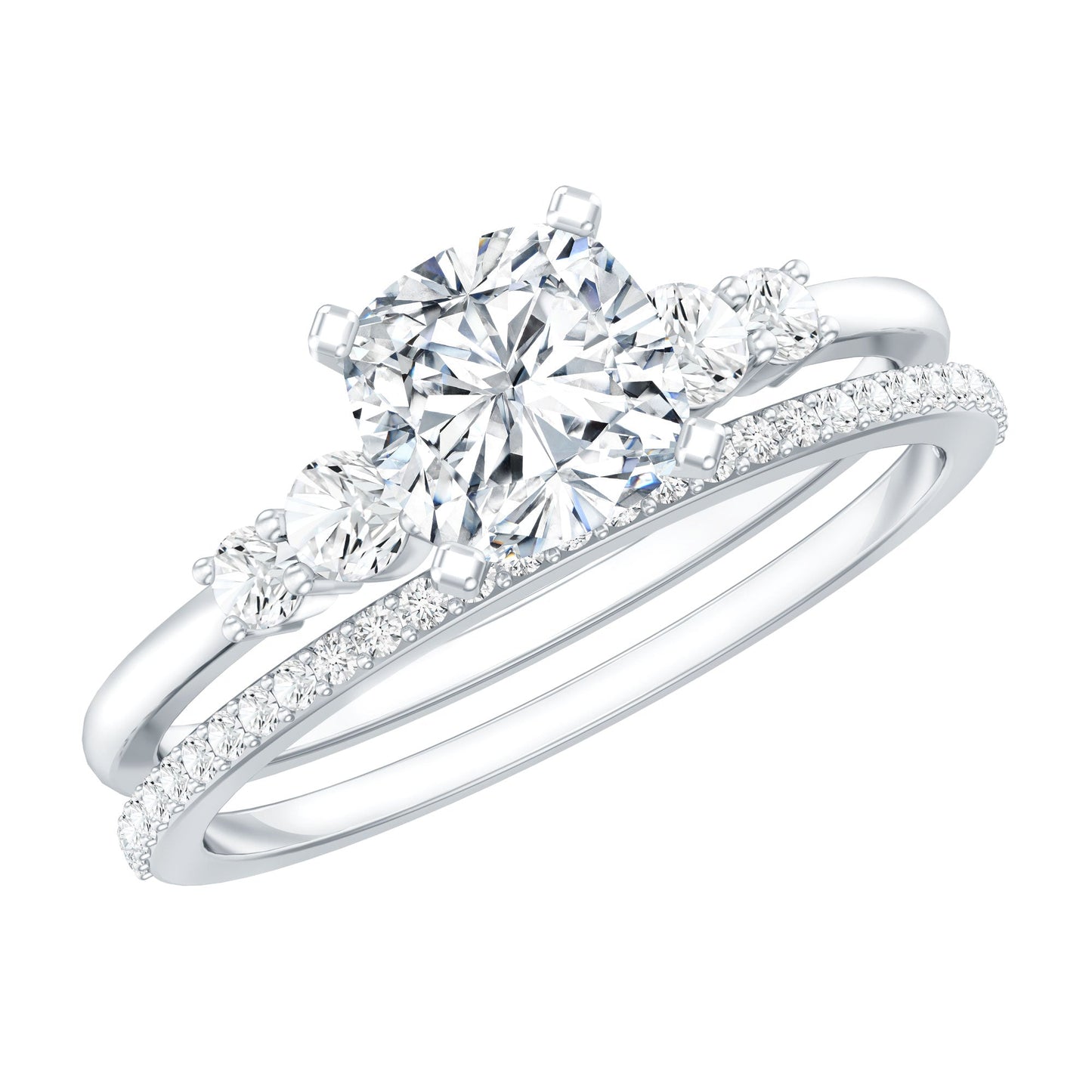1.7 Carat Lab Grown Diamond Cushion Engagement Ring with Wedding band