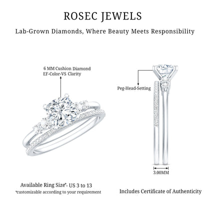 1.7 Carat Lab Grown Diamond Cushion Engagement Ring with Wedding band