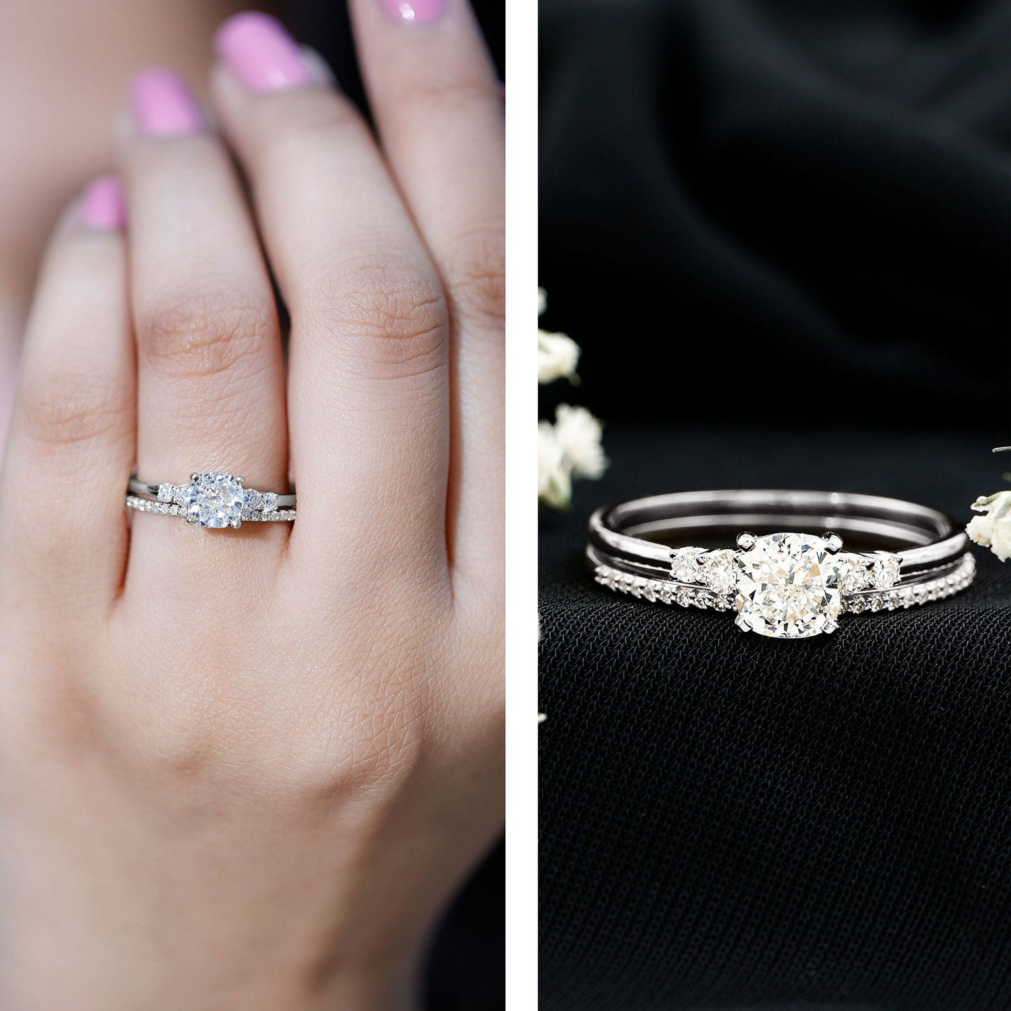 1.7 Carat Lab Grown Diamond Cushion Engagement Ring with Wedding band
