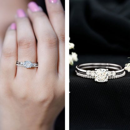 1.7 Carat Lab Grown Diamond Cushion Engagement Ring with Wedding band