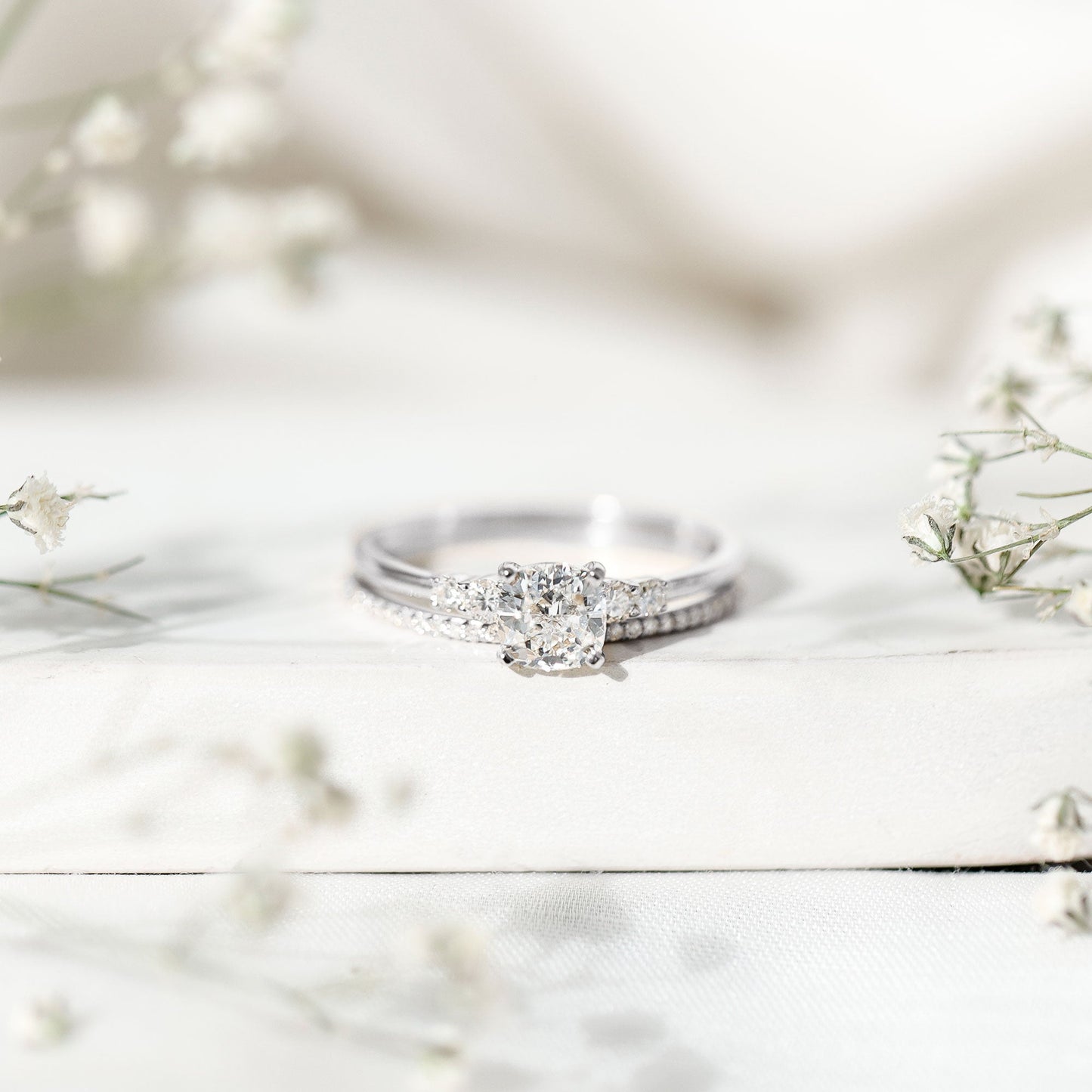 1.7 Carat Lab Grown Diamond Cushion Engagement Ring with Wedding band
