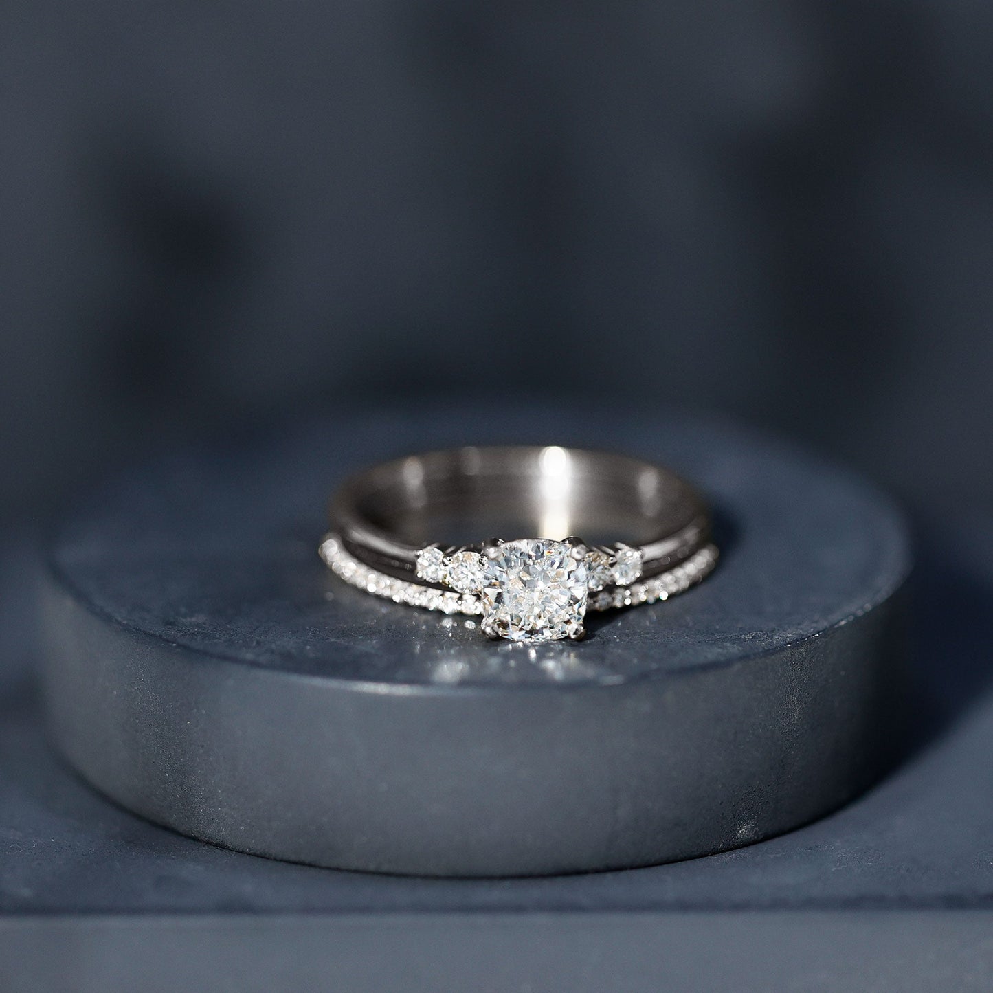 1.7 Carat Lab Grown Diamond Cushion Engagement Ring with Wedding band
