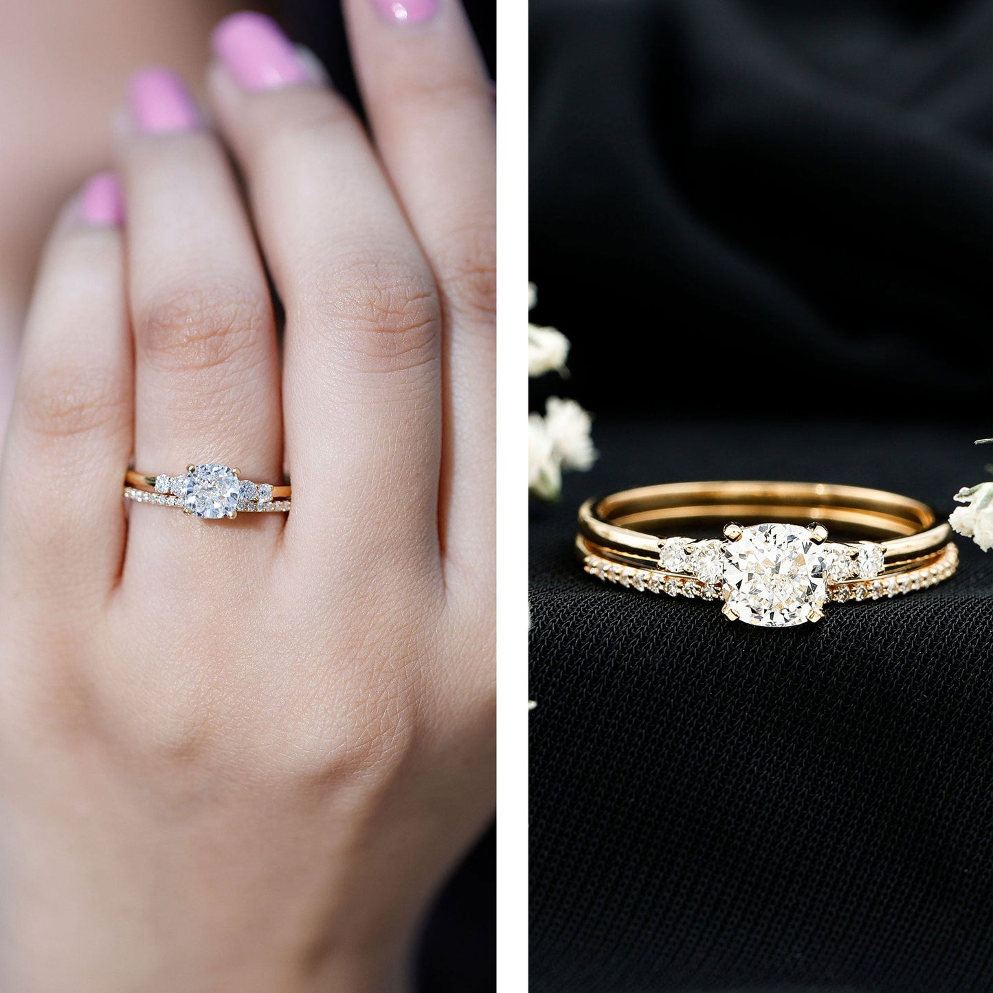 1.7 Carat Lab Grown Diamond Cushion Engagement Ring with Wedding band