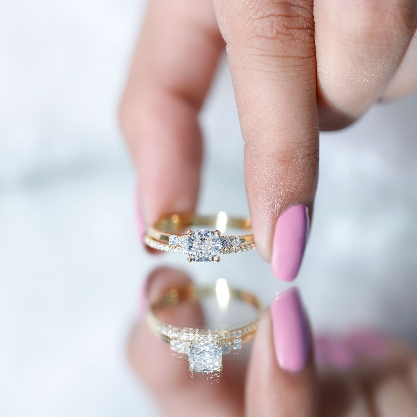 1.7 Carat Lab Grown Diamond Cushion Engagement Ring with Wedding band