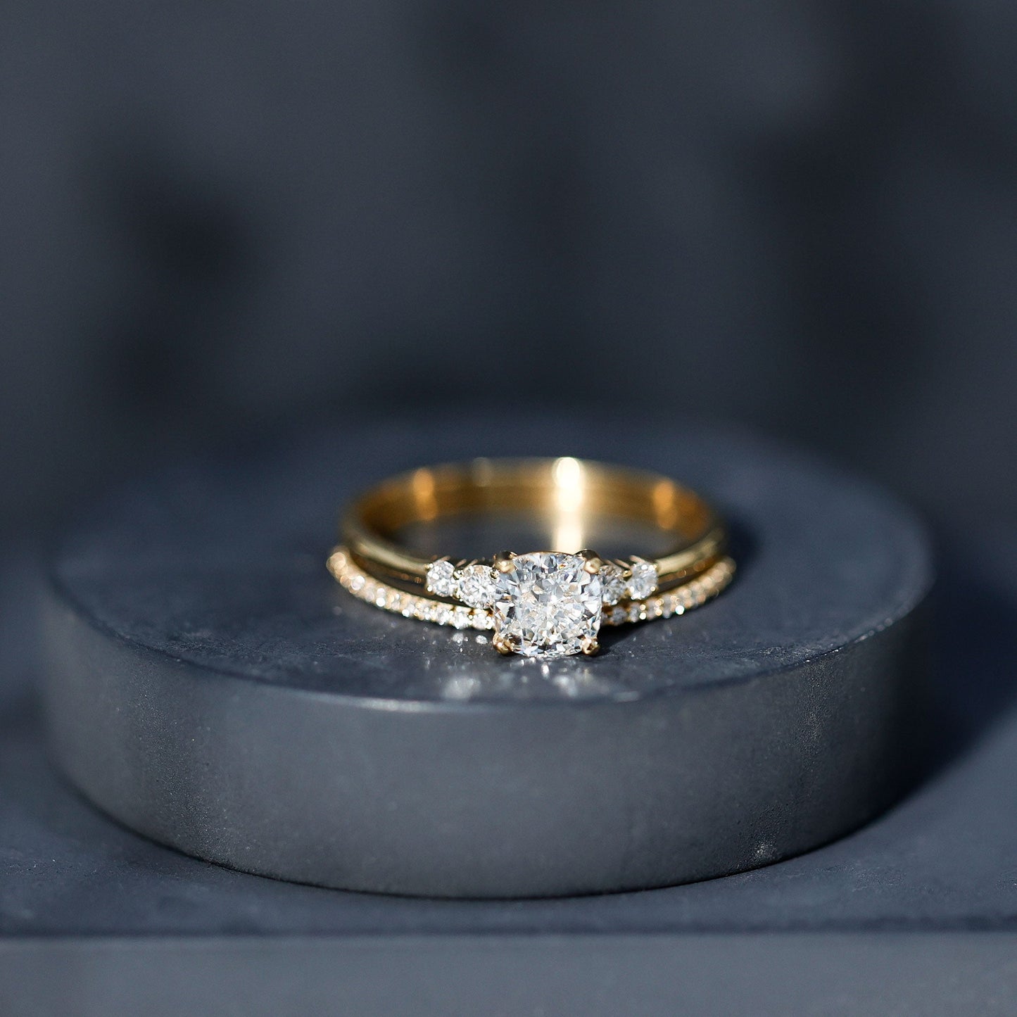 1.7 Carat Lab Grown Diamond Cushion Engagement Ring with Wedding band