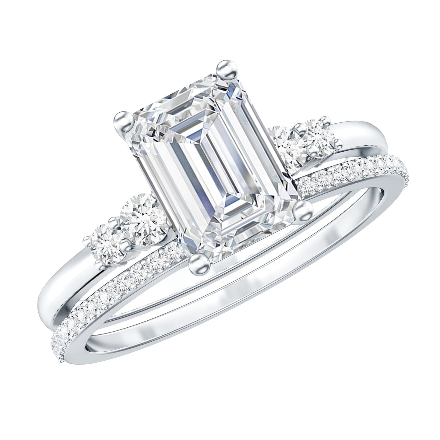 Certified Lab Grown Diamond 1.8 Carat Emerald Cut Engagement Ring with Band