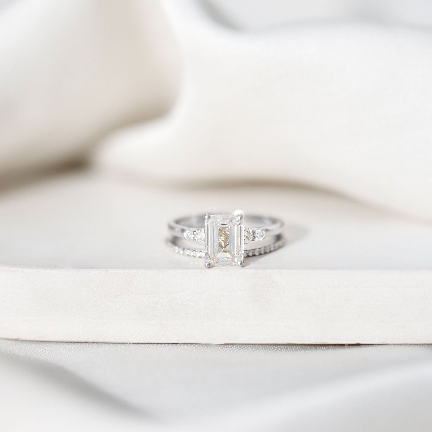 Certified Lab Grown Diamond 1.8 Carat Emerald Cut Engagement Ring with Band