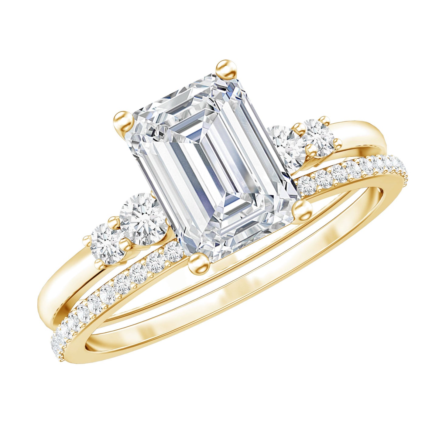Certified Lab Grown Diamond 1.8 Carat Emerald Cut Engagement Ring with Band