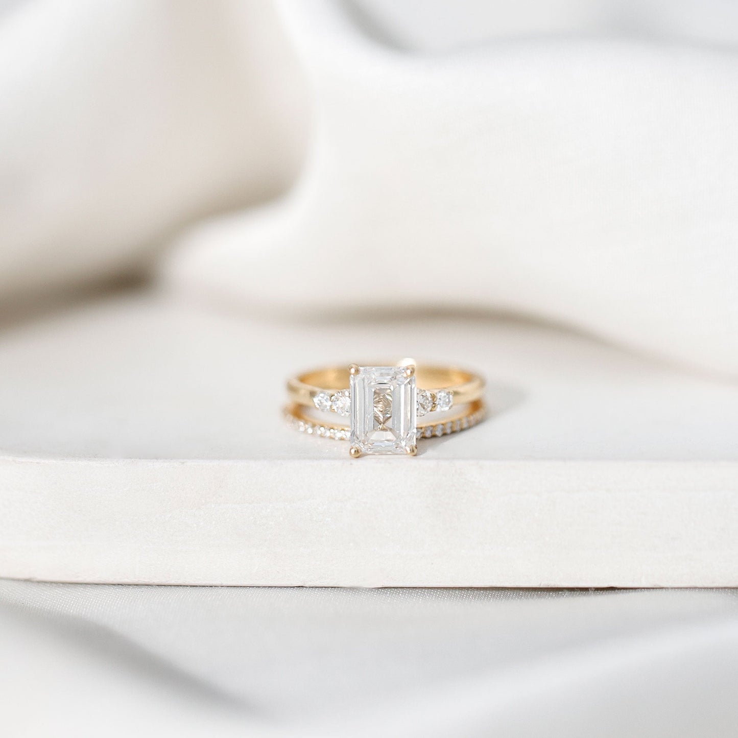 Certified Lab Grown Diamond 1.8 Carat Emerald Cut Engagement Ring with Band