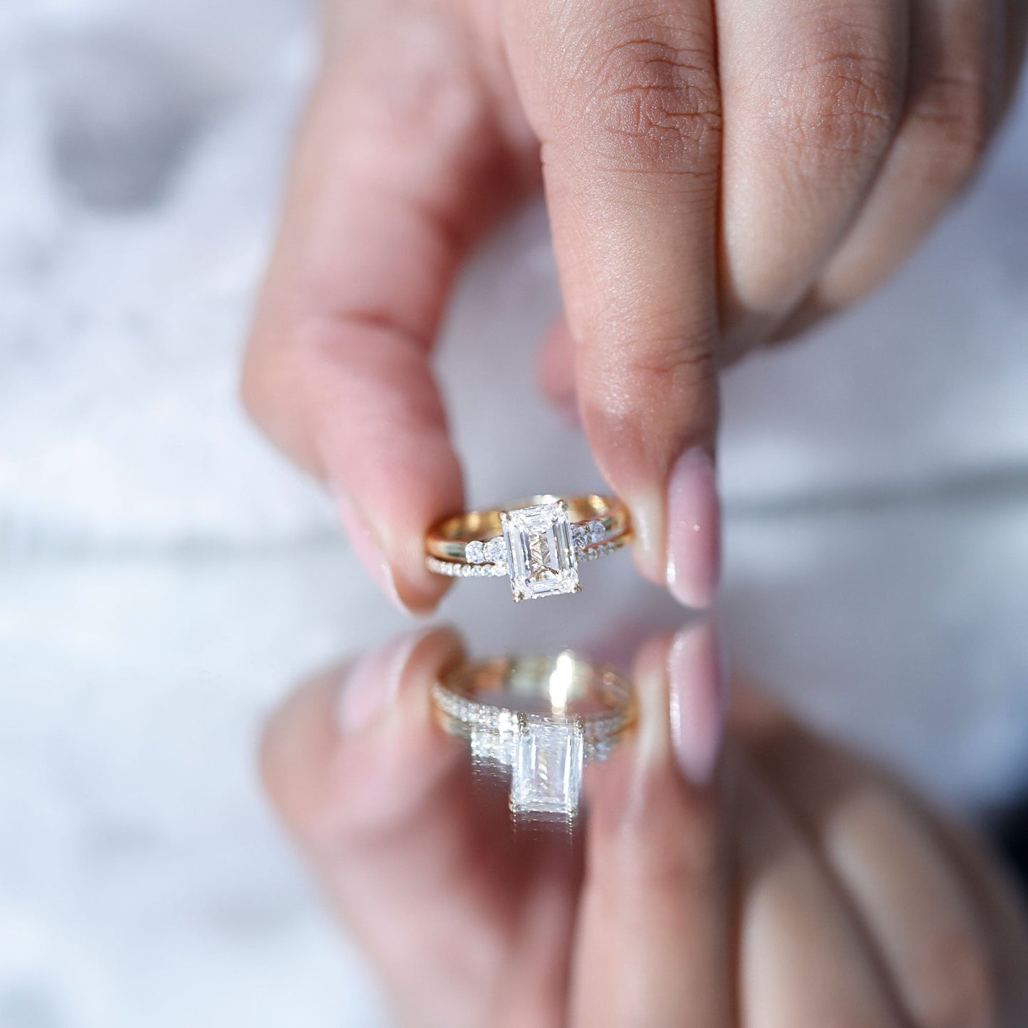 Certified Lab Grown Diamond 1.8 Carat Emerald Cut Engagement Ring with Band