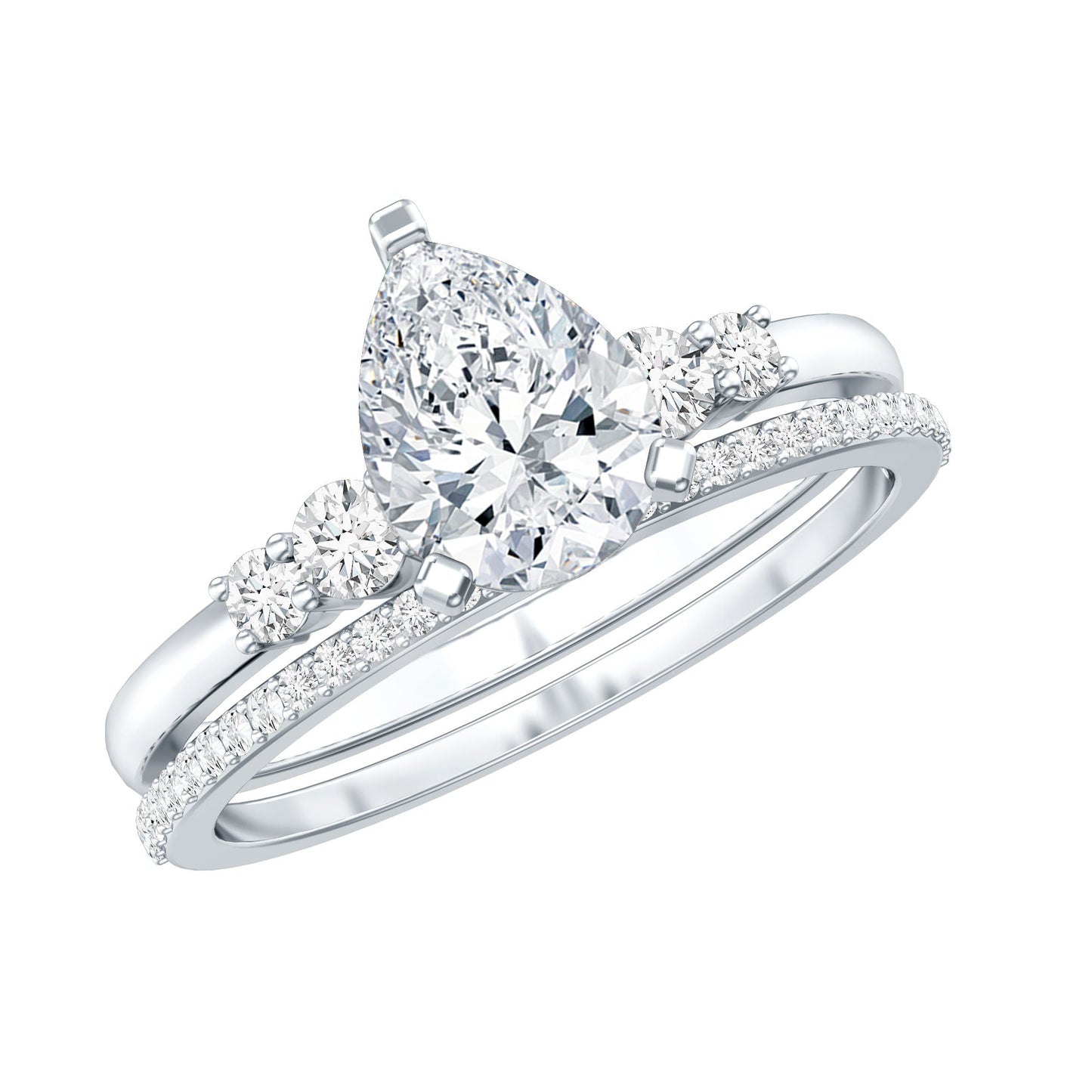 1.3 Carat Certified Lab Grown Diamond Teardrop Bridal Ring Set
