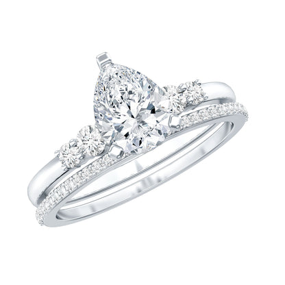 1.3 Carat Certified Lab Grown Diamond Teardrop Bridal Ring Set