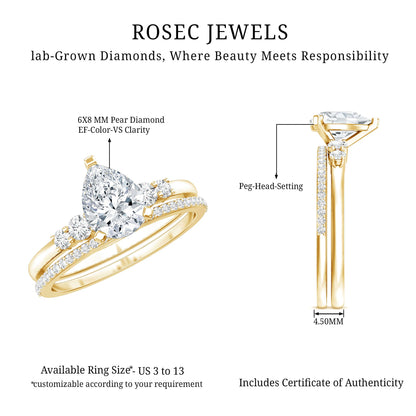 1.3 Carat Certified Lab Grown Diamond Teardrop Bridal Ring Set