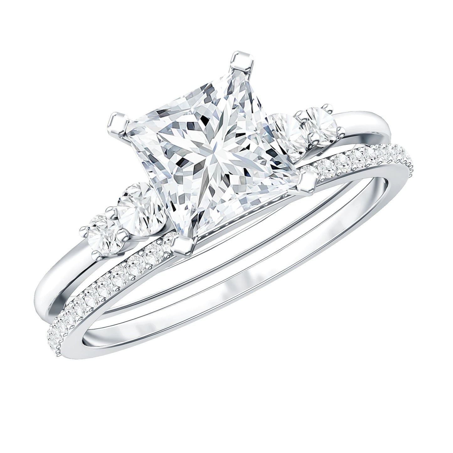 1.2 Carat Lab Grown Diamond Princess Cut Engagement Ring With Enhancer