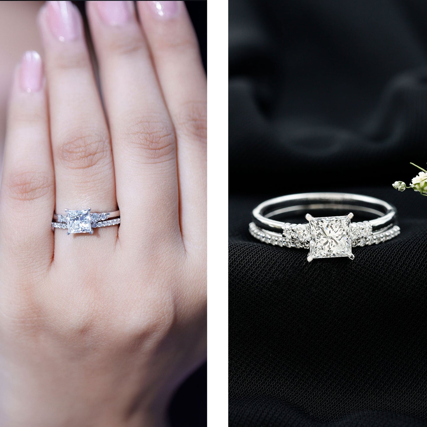 1.2 Carat Lab Grown Diamond Princess Cut Engagement Ring With Enhancer