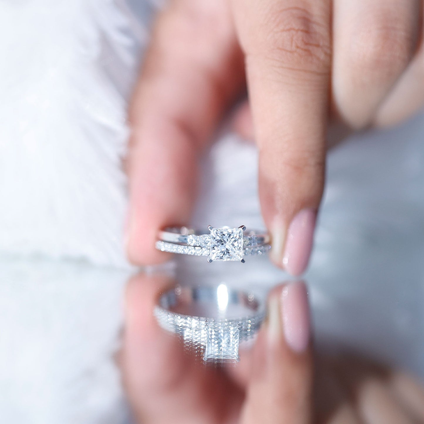 1.2 Carat Lab Grown Diamond Princess Cut Engagement Ring With Enhancer