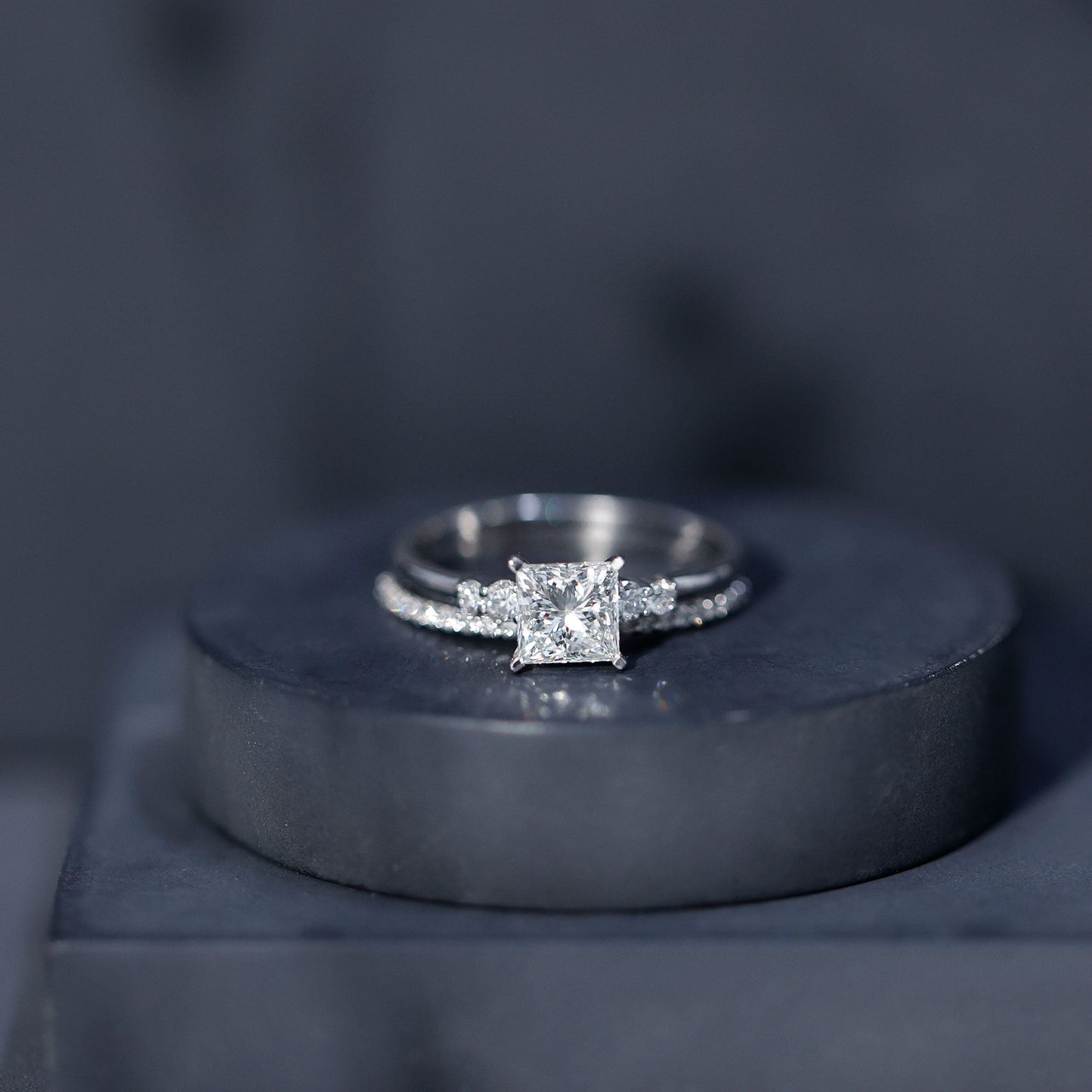 1.2 Carat Lab Grown Diamond Princess Cut Engagement Ring With Enhancer