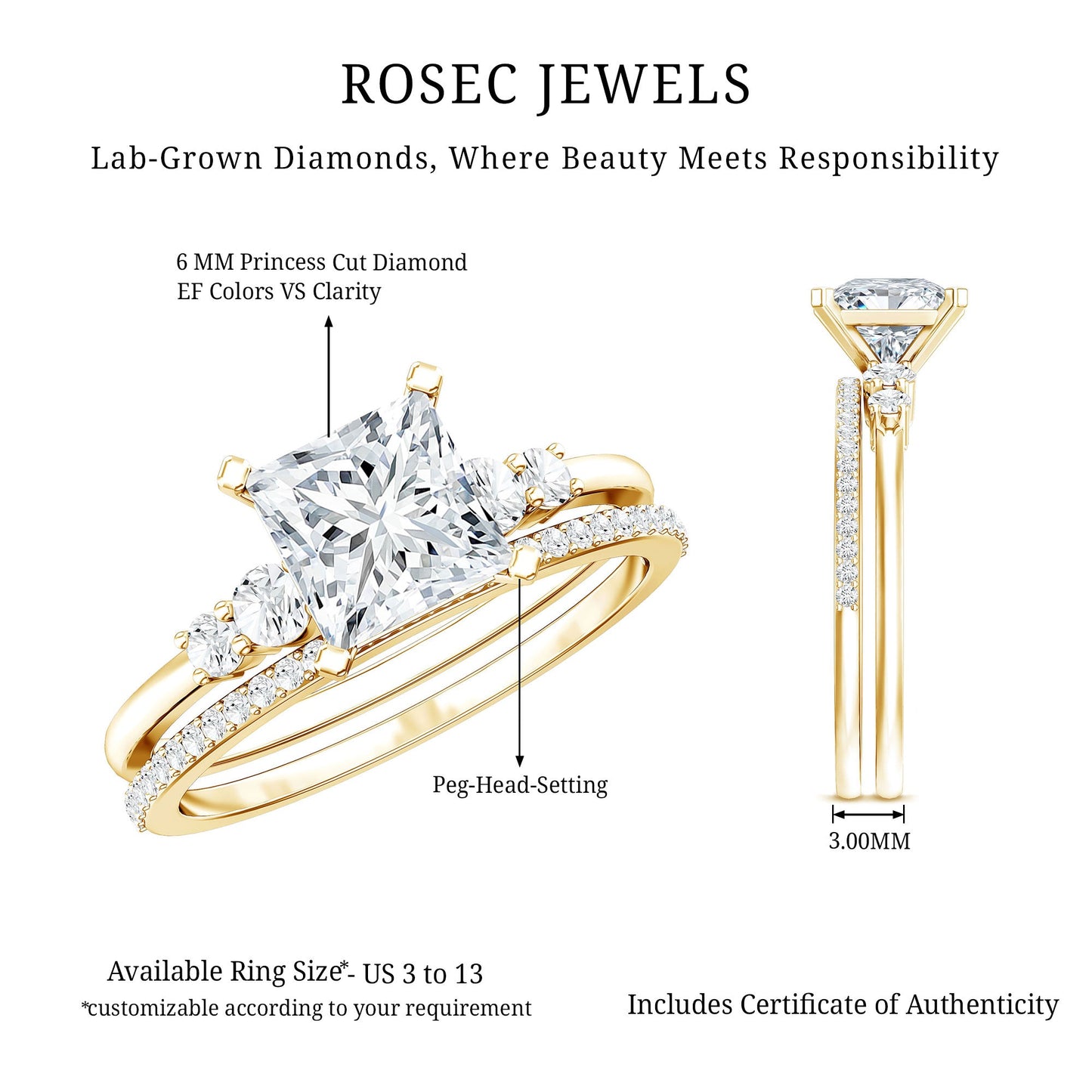 1.2 Carat Lab Grown Diamond Princess Cut Engagement Ring With Enhancer