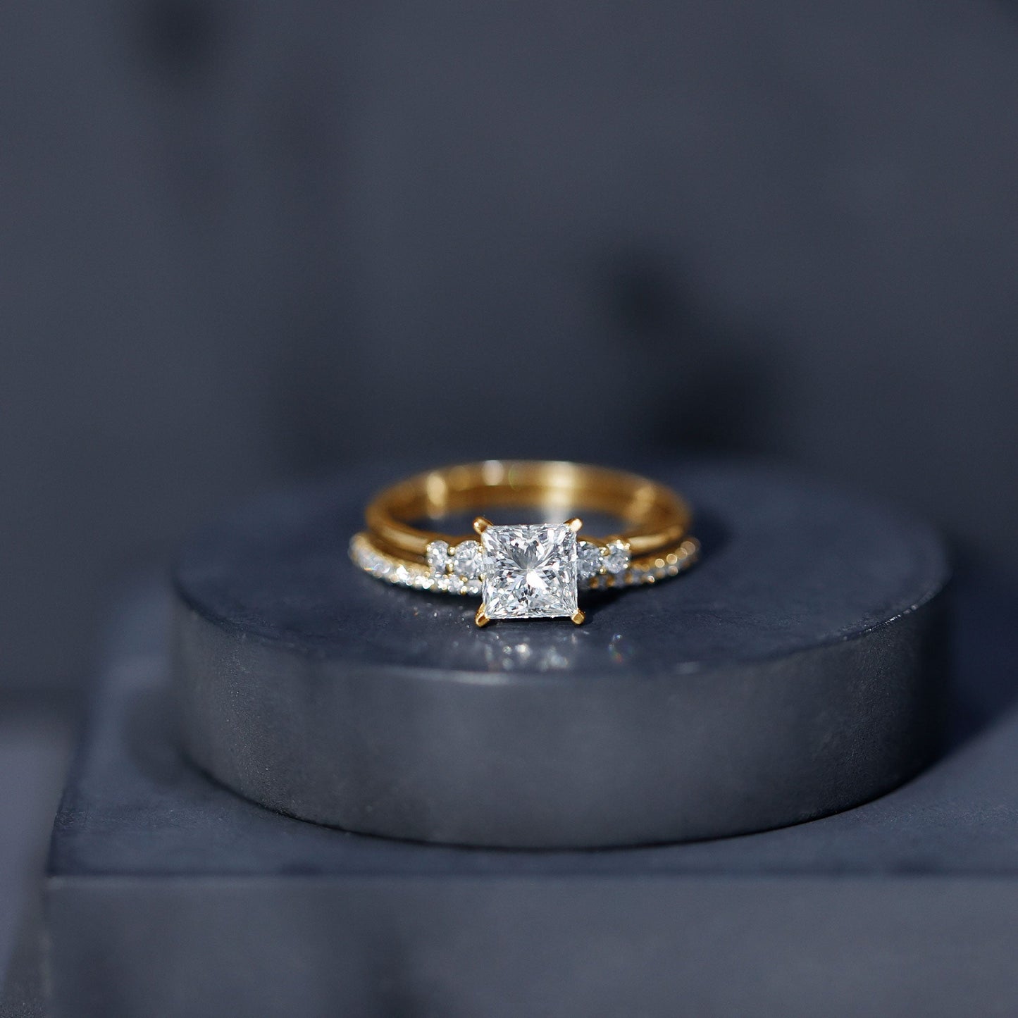 1.2 Carat Lab Grown Diamond Princess Cut Engagement Ring With Enhancer