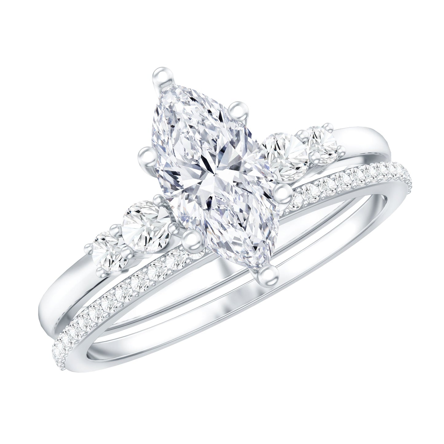 Lab Grown Diamond 1 Carat Marquise Engagement Ring with Wedding Band