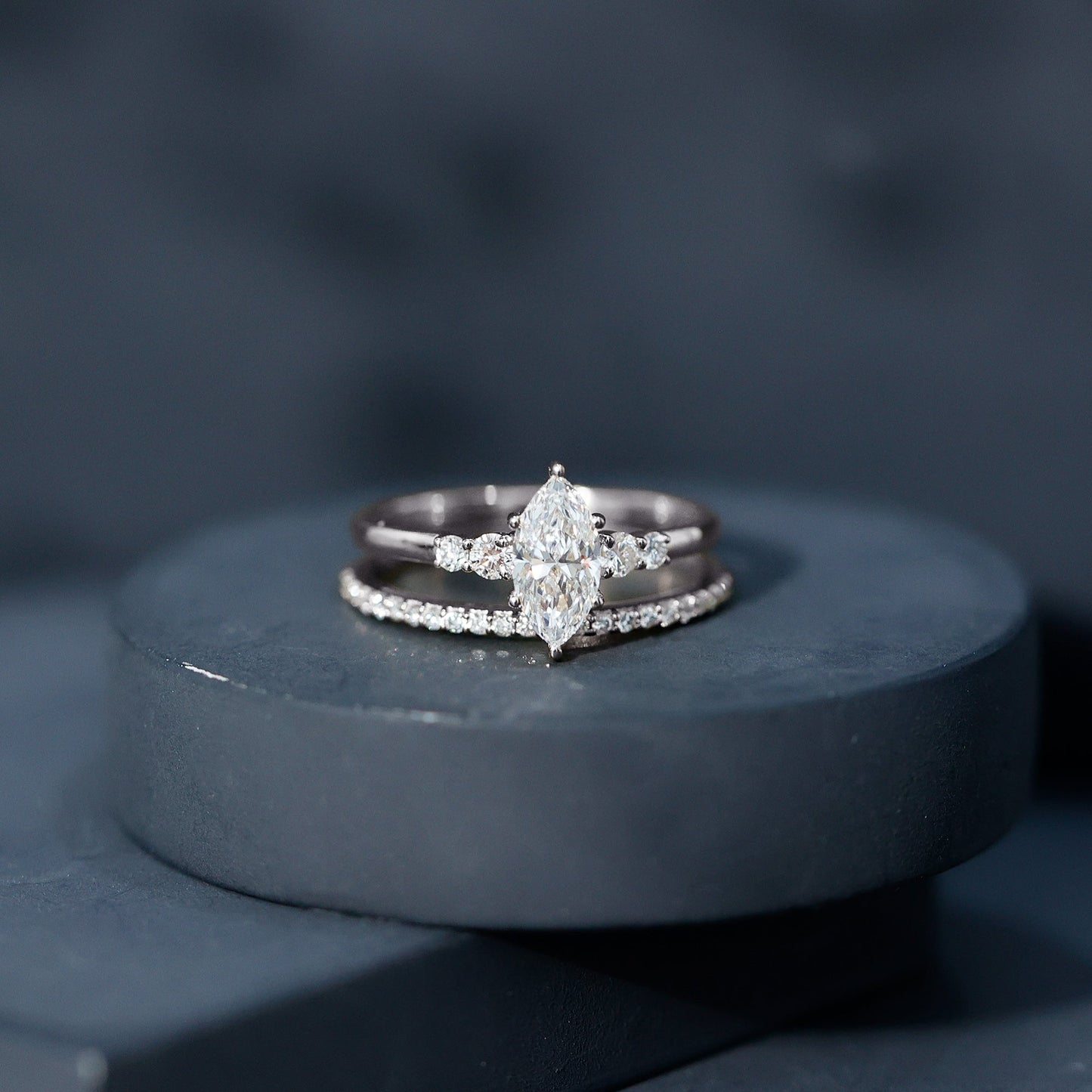 Lab Grown Diamond 1 Carat Marquise Engagement Ring with Wedding Band