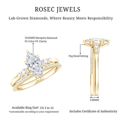 Lab Grown Diamond 1 Carat Marquise Engagement Ring with Wedding Band