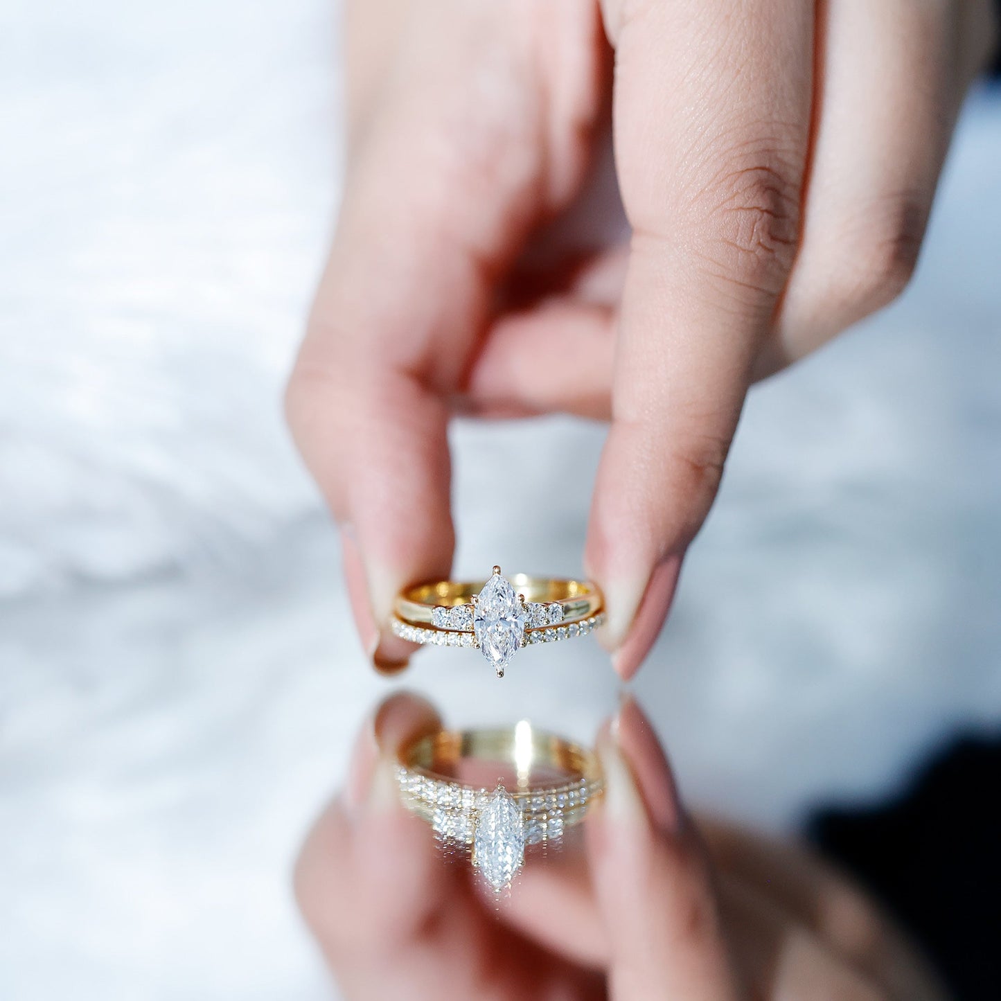 Lab Grown Diamond 1 Carat Marquise Engagement Ring with Wedding Band