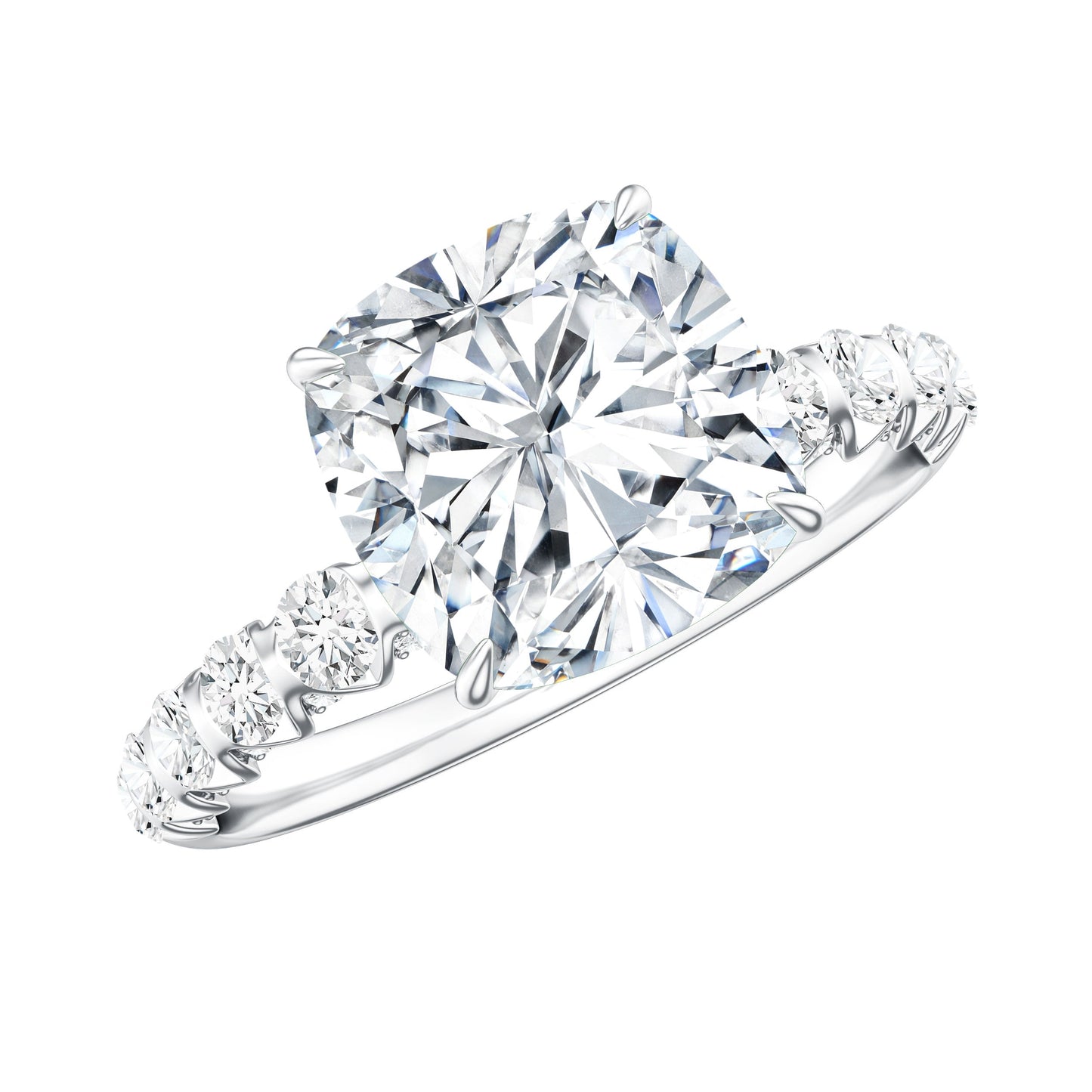 IGI Certified 2 Carat Cushion Cut Lab Grown Diamond Engagement Ring with Side Stones