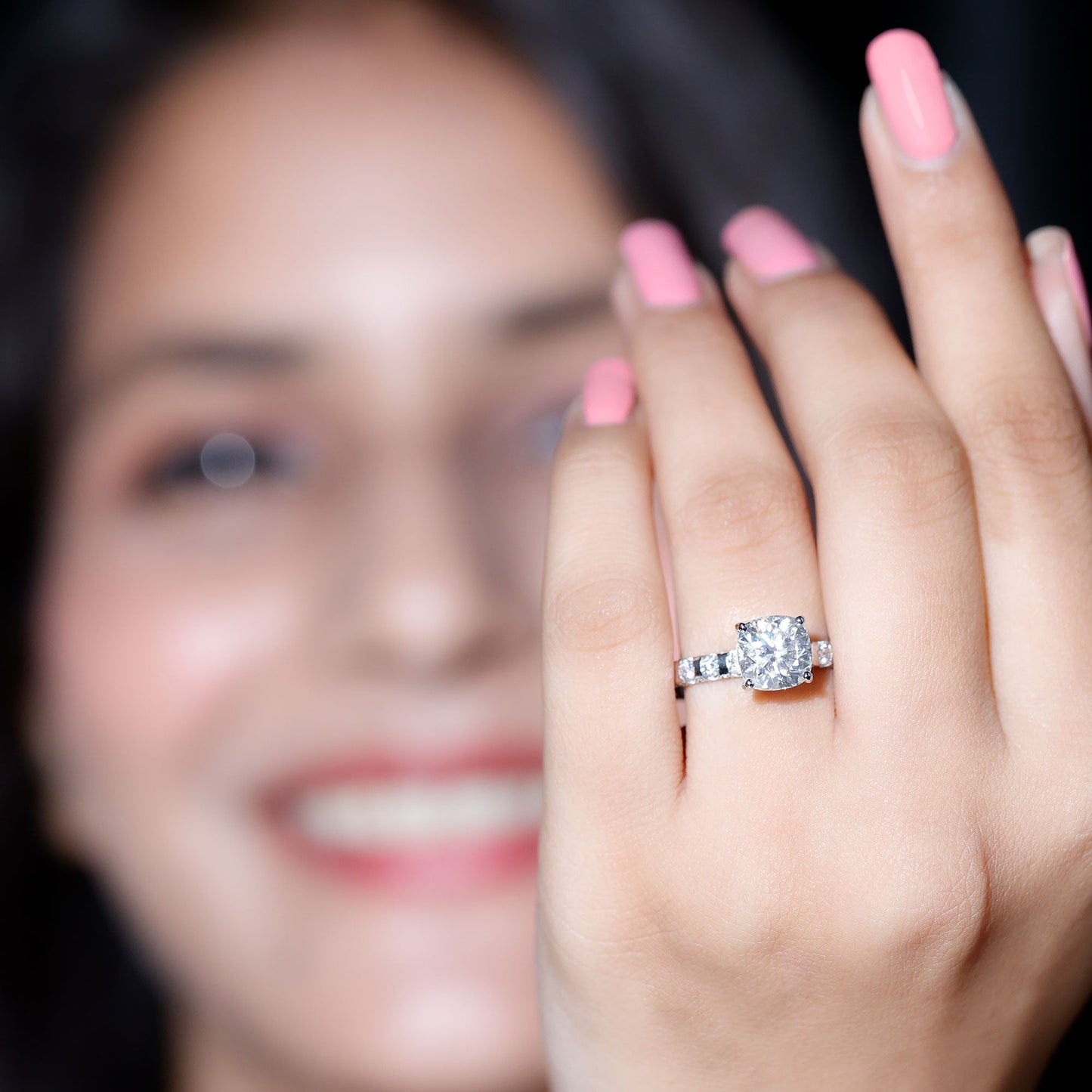 IGI Certified 2 Carat Cushion Cut Lab Grown Diamond Engagement Ring with Side Stones