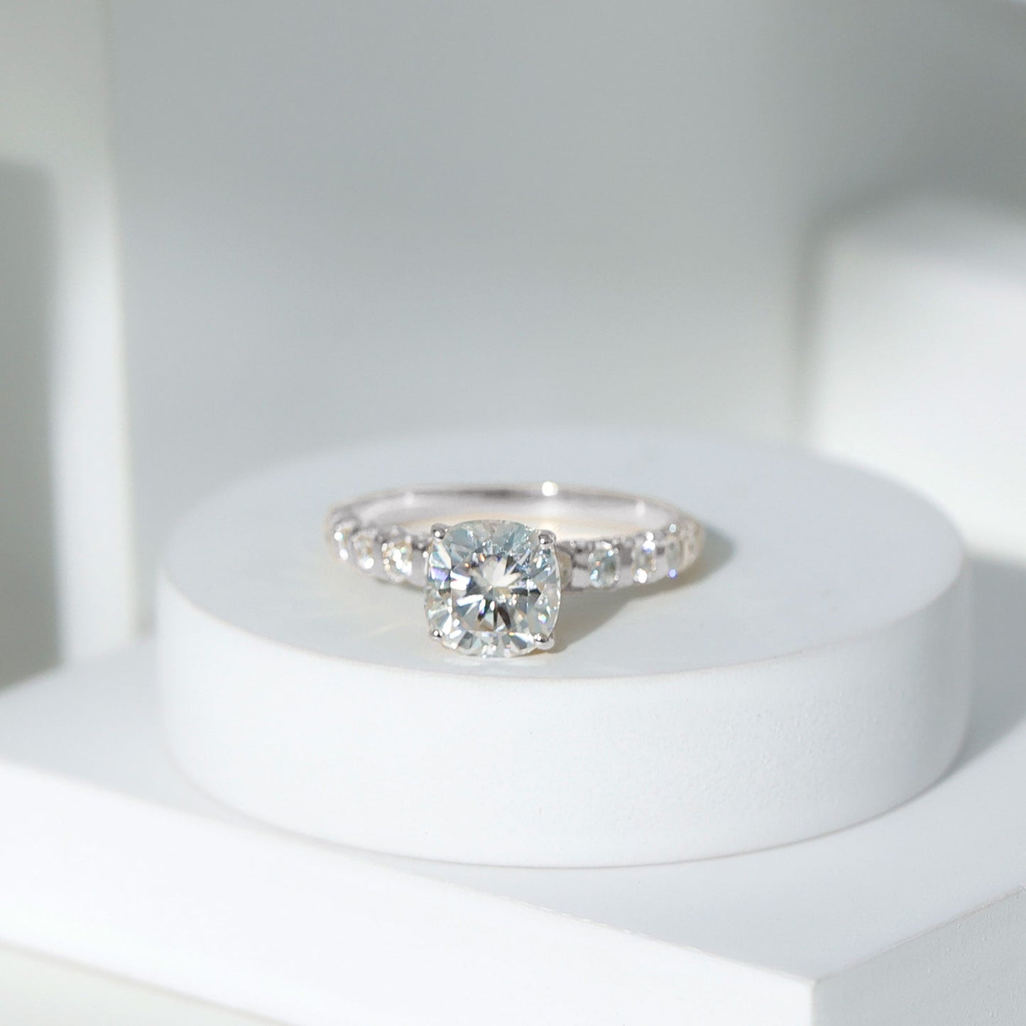 IGI Certified 2 Carat Cushion Cut Lab Grown Diamond Engagement Ring with Side Stones