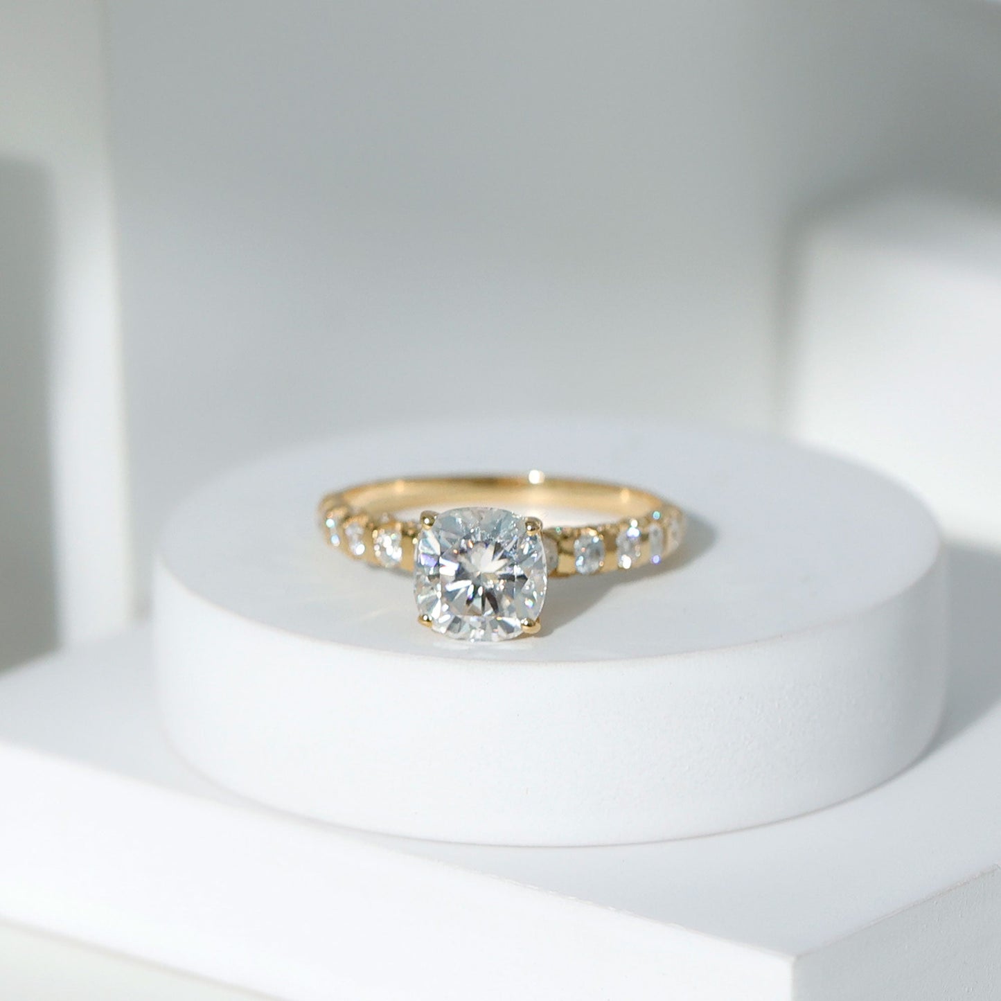 IGI Certified 2 Carat Cushion Cut Lab Grown Diamond Engagement Ring with Side Stones