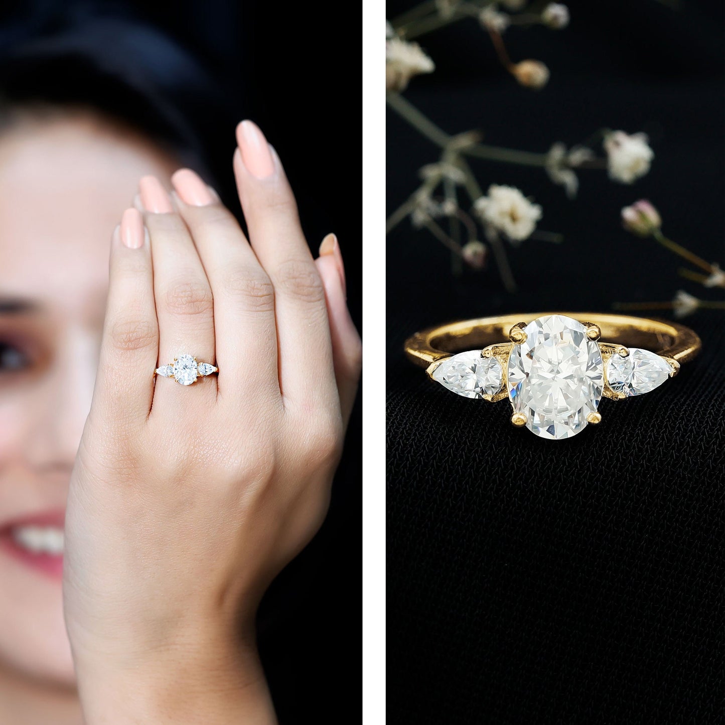 1 Carat Lab Grown Diamond Three Stone Engagement Ring with IGI Certificate