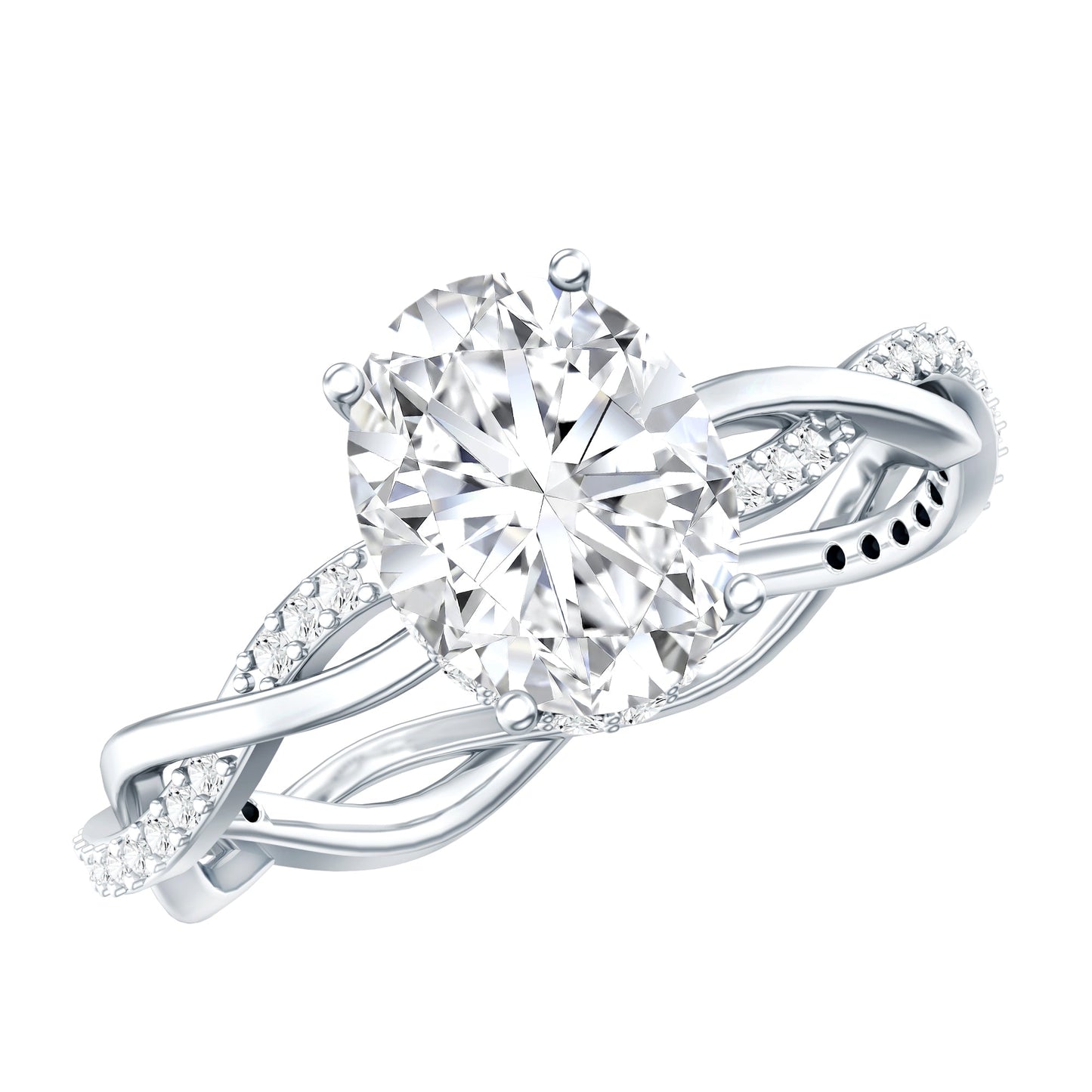 IGI Certified 2 Carat Lab Grown Diamond Oval Hidden Halo Engagement Ring with Braided Band