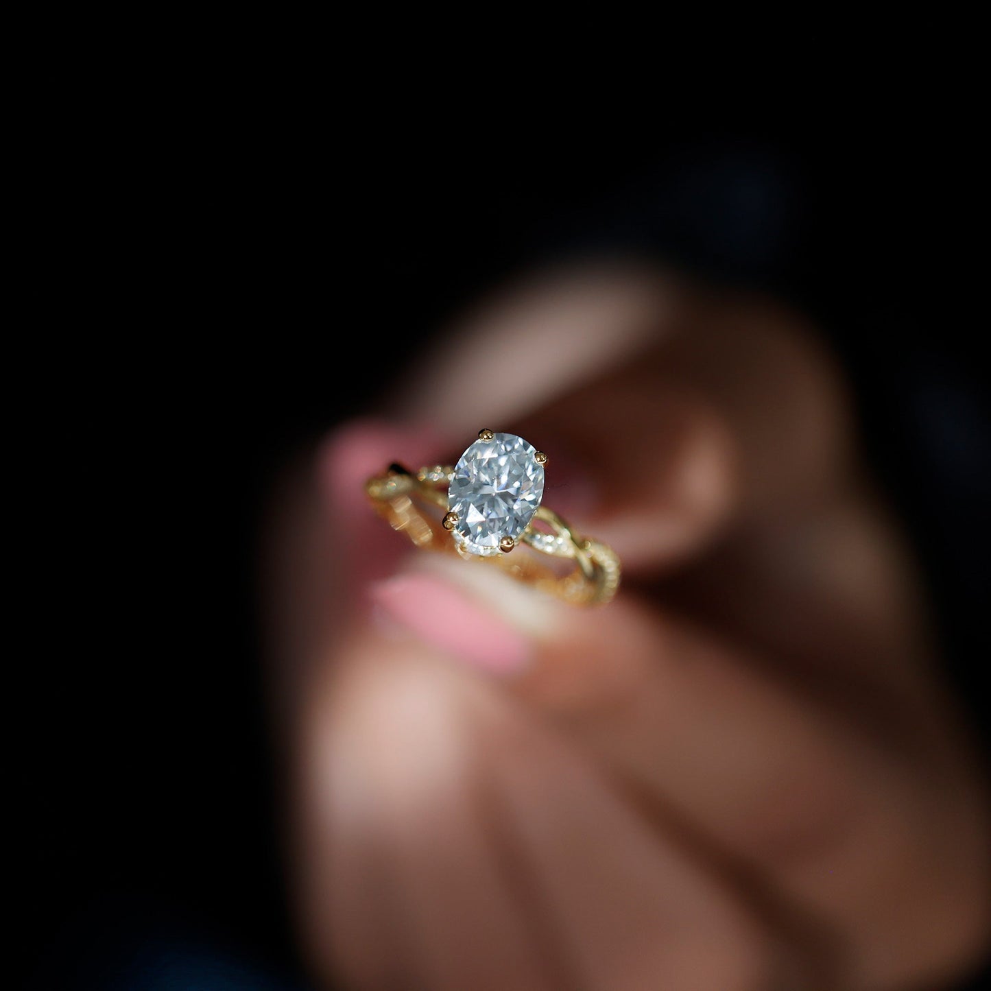 IGI Certified 2 Carat Lab Grown Diamond Oval Hidden Halo Engagement Ring with Braided Band