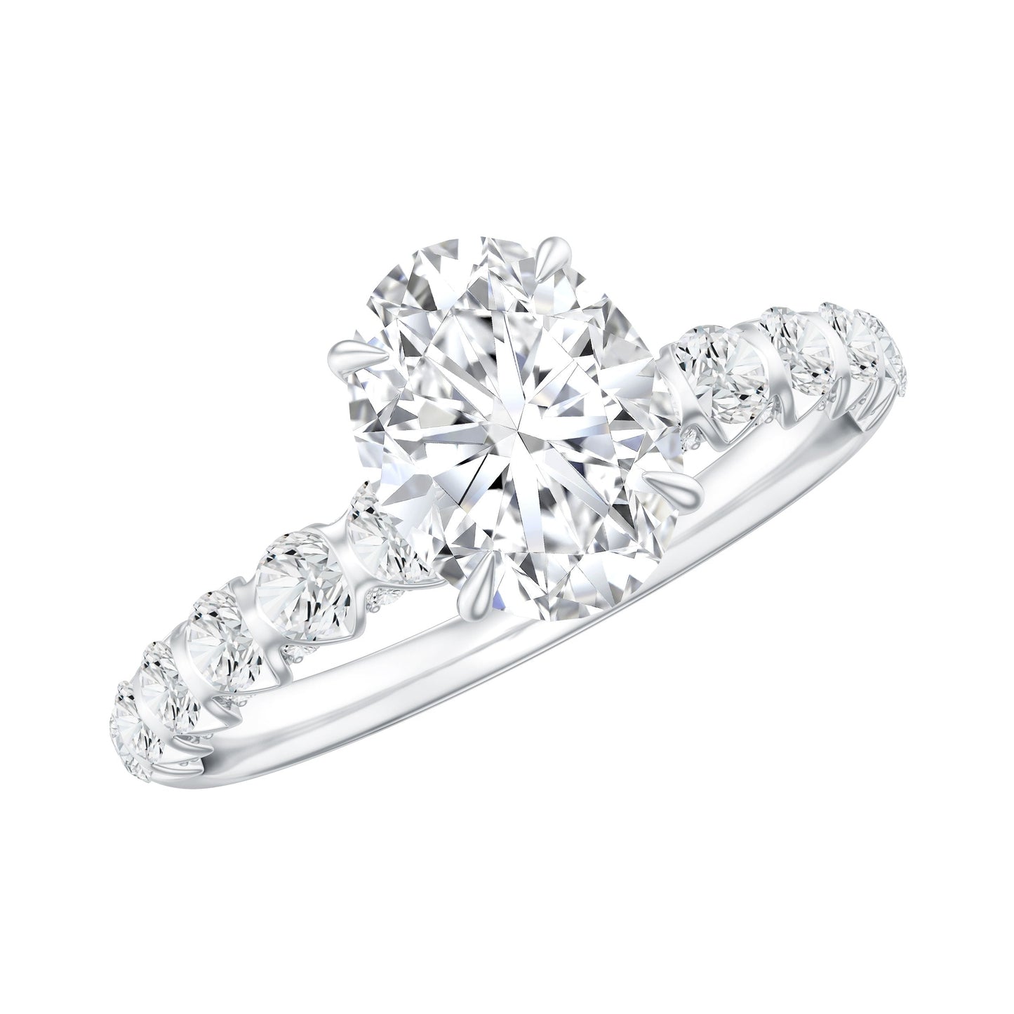 1 Carat Oval Cut Lab Grown Diamond Side Stone Engagement Ring IGI Certified