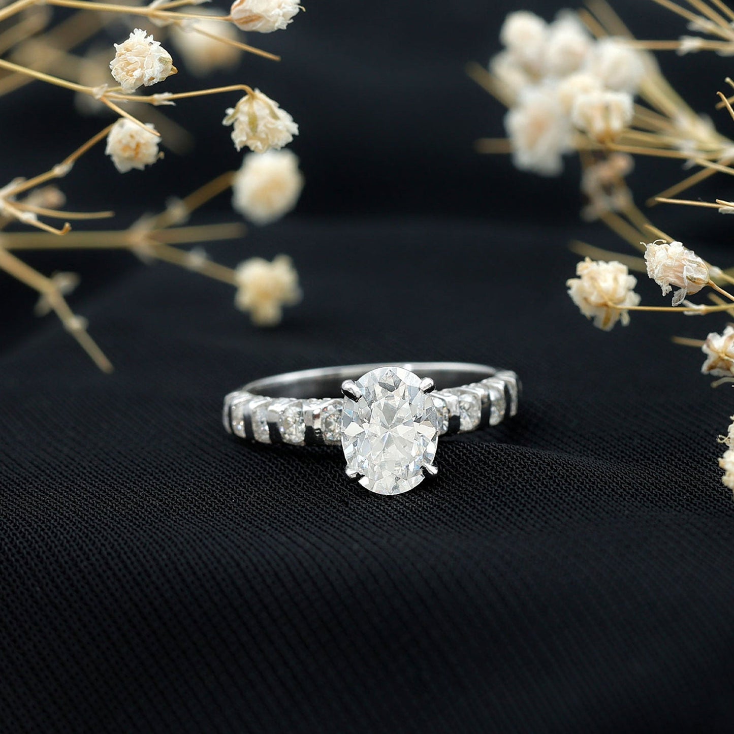 1 Carat Oval Cut Lab Grown Diamond Side Stone Engagement Ring IGI Certified