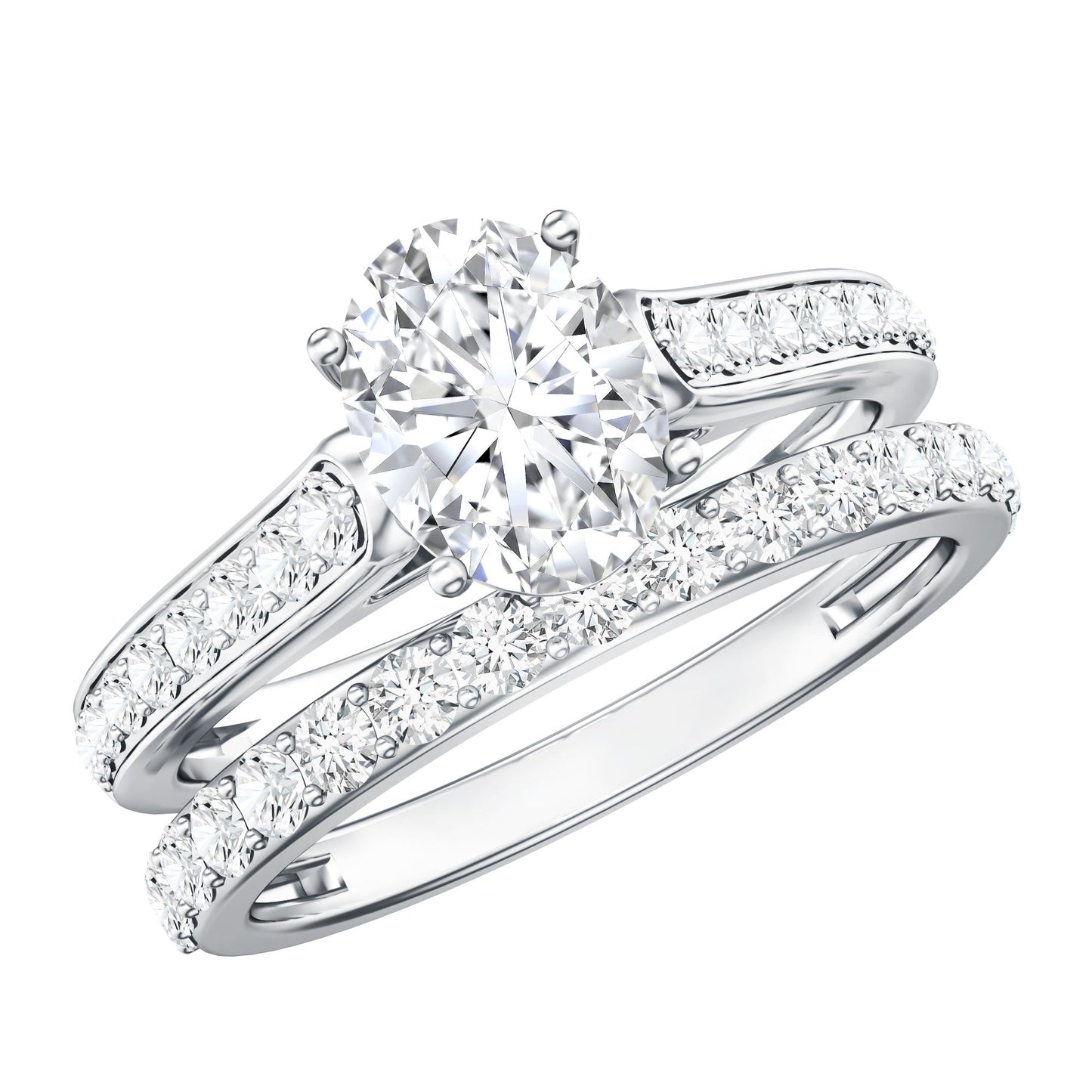 Oval Shaped 1 Carat Lab Grown Diamond Bridal Ring Set with IGI Certificate