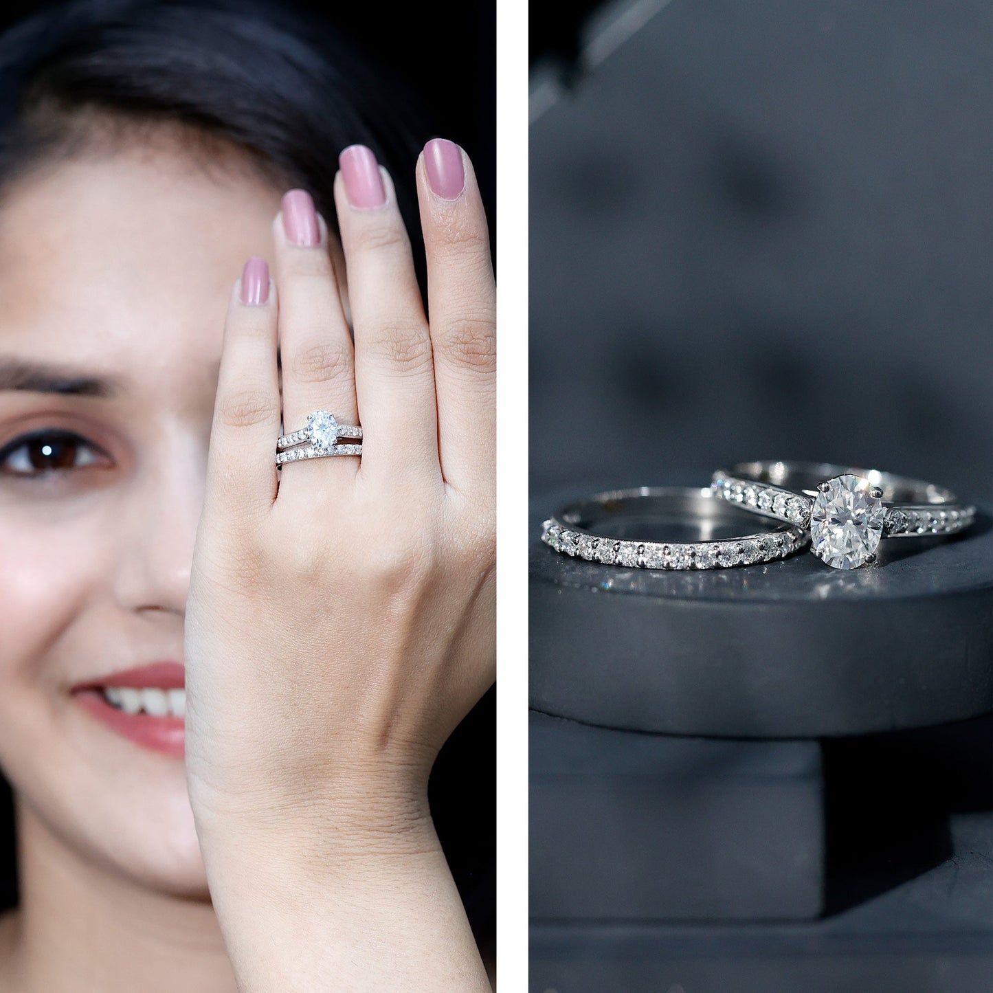 Oval Shaped 1 Carat Lab Grown Diamond Bridal Ring Set with IGI Certificate